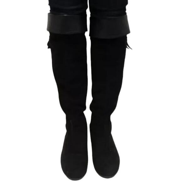 Stuart Weitzman Over the Knee Black Leather and Suede Roll Cuff Tall Boots 7.5 - Picture 14 of 15